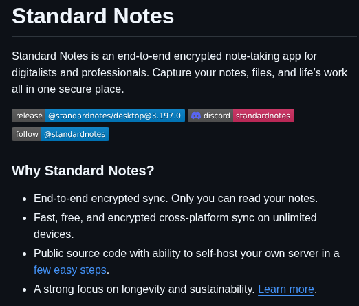 Standardnotes App screenshot
