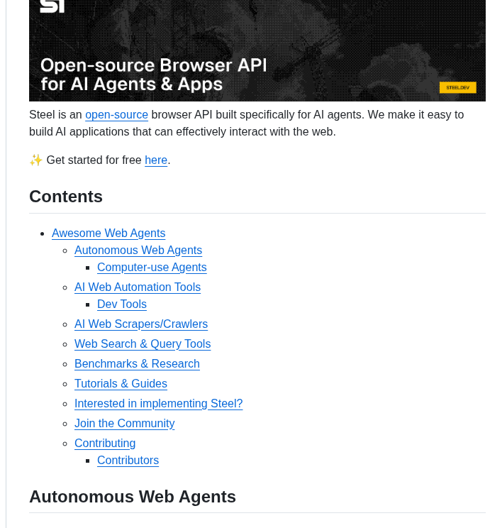 Steel Dev Awesome Web Agents screenshot