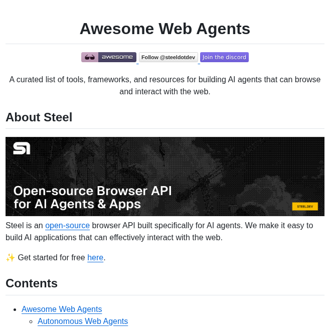 Steel Dev Awesome Web Agents screenshot