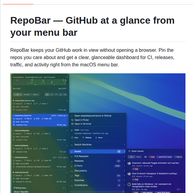 Steipete Repobar screenshot