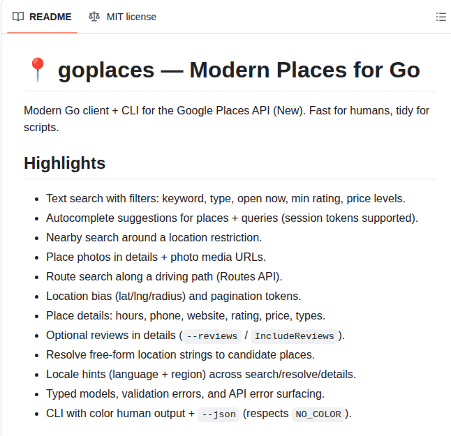 Steipete Goplaces screenshot
