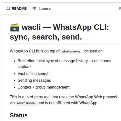 Steipete Wacli screenshot