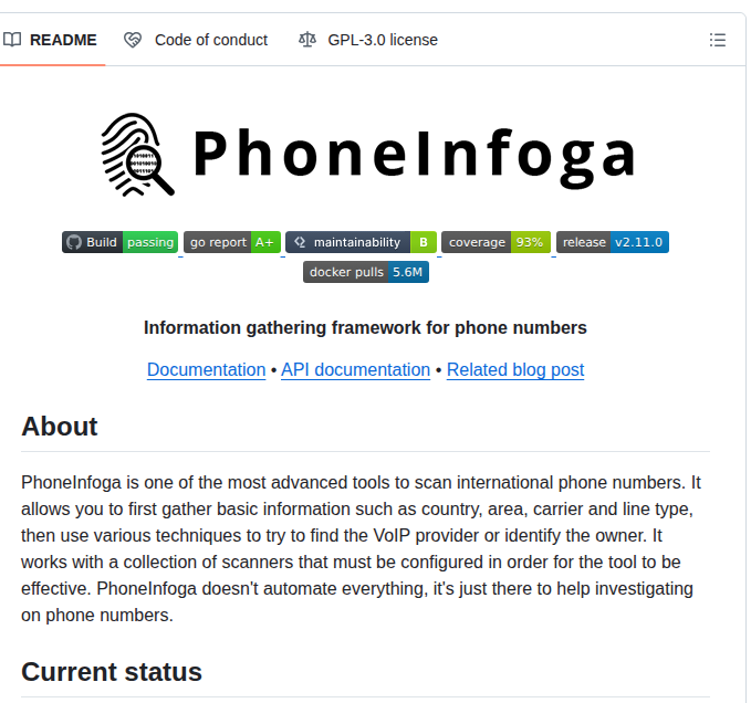 Sundowndev Phoneinfoga screenshot
