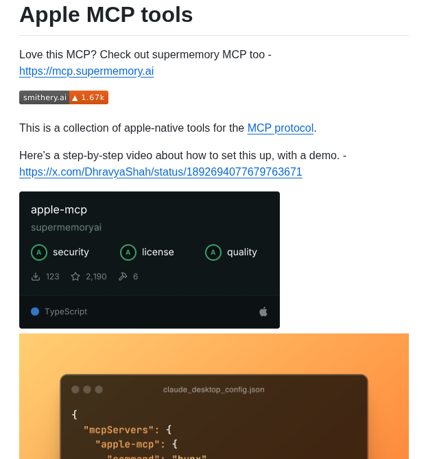 Supermemoryai Apple Mcp screenshot