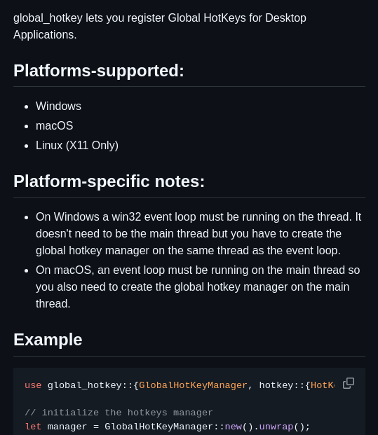 Tauri Apps Global Hotkey screenshot