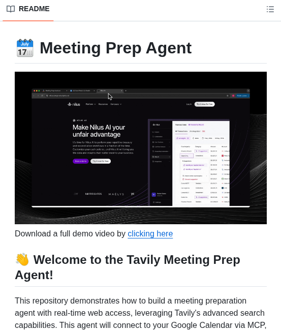 Tavily Ai Meeting Prep Agent screenshot