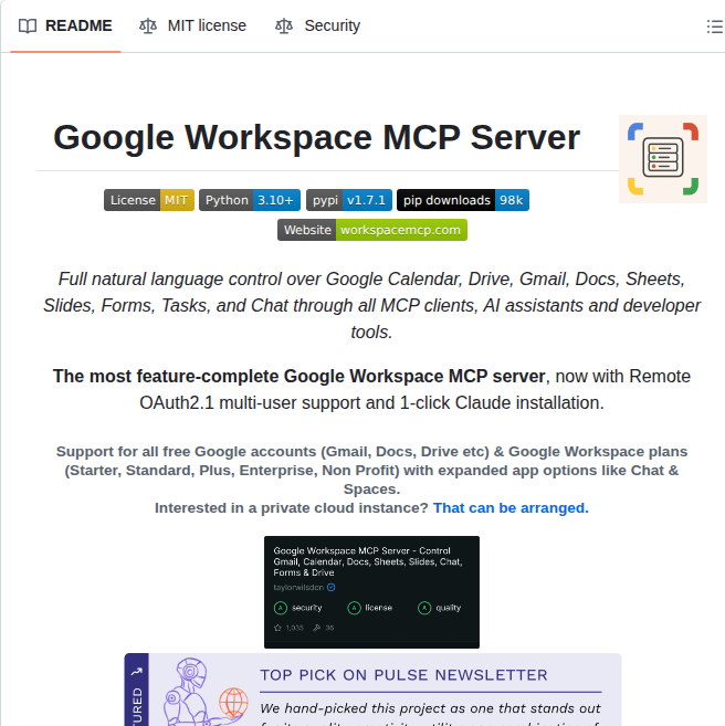 Taylorwilsdon Google_workspace_mcp screenshot