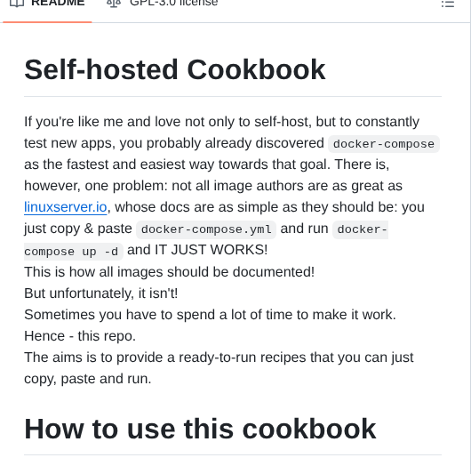 Tborychowski Self Hosted Cookbook screenshot