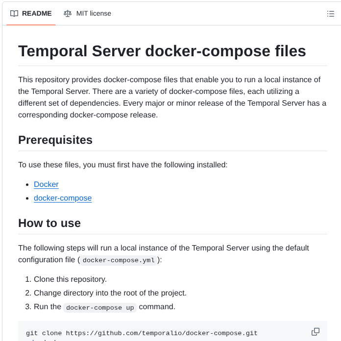 Temporalio Docker Compose screenshot