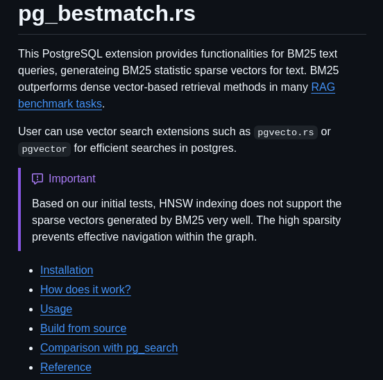Tensorchord Pg_bestmatch.rs screenshot
