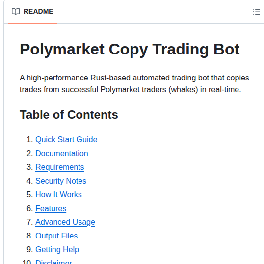 Terauss Polymarket Copy Trading Bot screenshot
