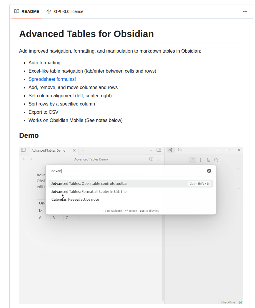 Tgrosinger Advanced Tables Obsidian screenshot