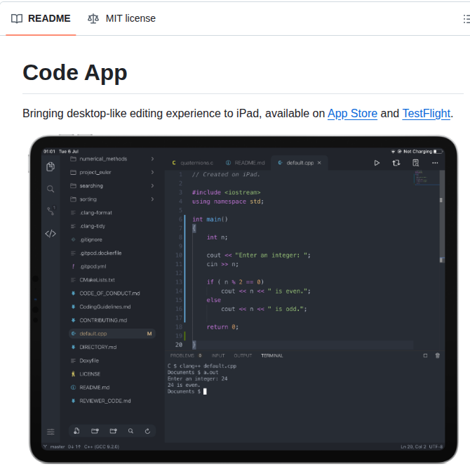 Thebaselab Codeapp screenshot