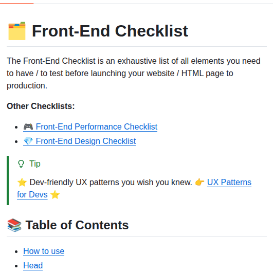 Thedaviddias Front End Checklist screenshot