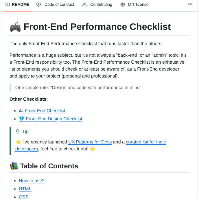 Thedaviddias Front End Performance Checklist screenshot