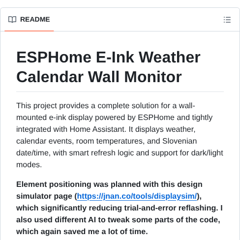 Thehijacker Esphome E Ink Weather Calendar Wall Monitor screenshot