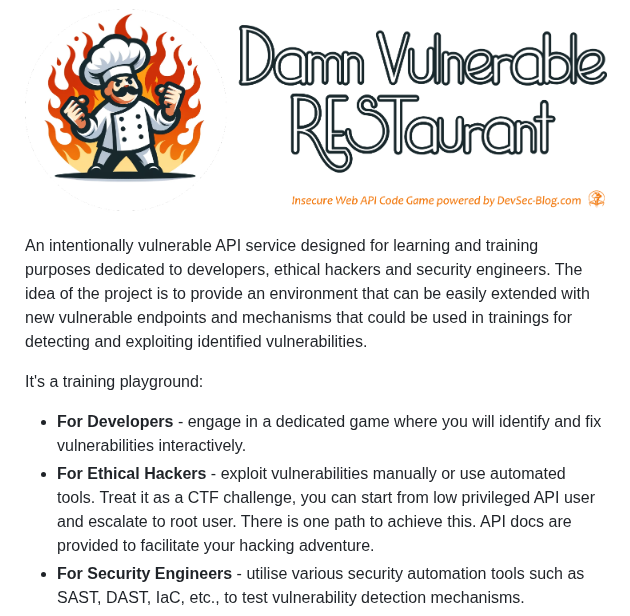 Theowni Damn Vulnerable Restaurant Api Game screenshot