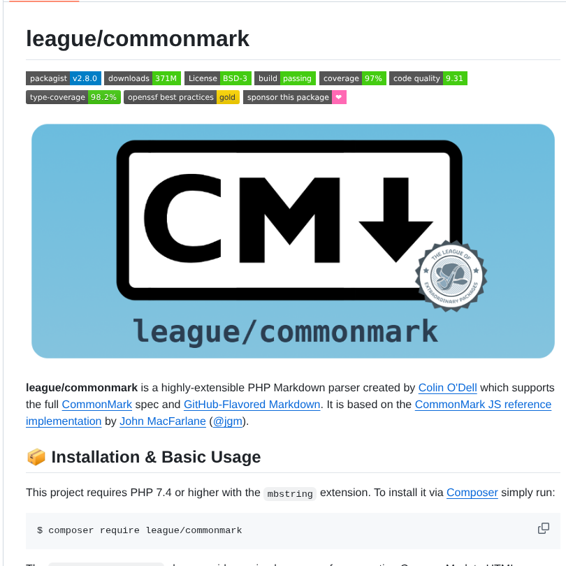 Thephpleague Commonmark screenshot