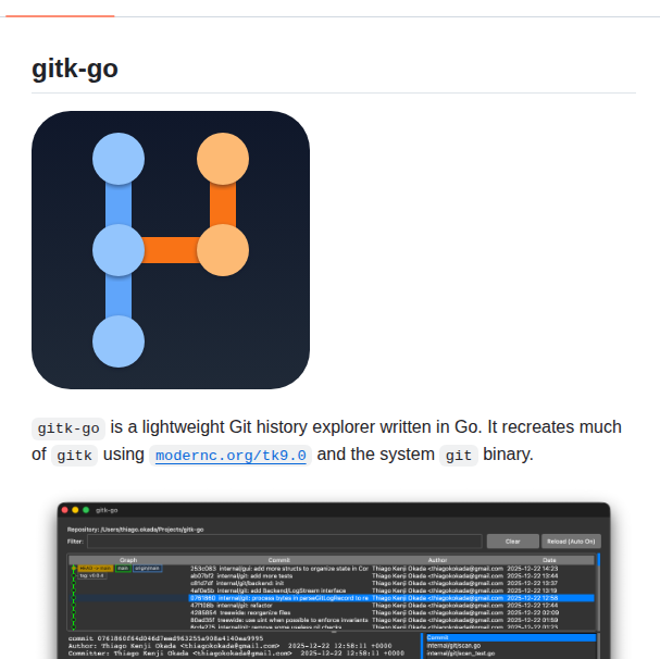 Thiagokokada Gitk Go screenshot
