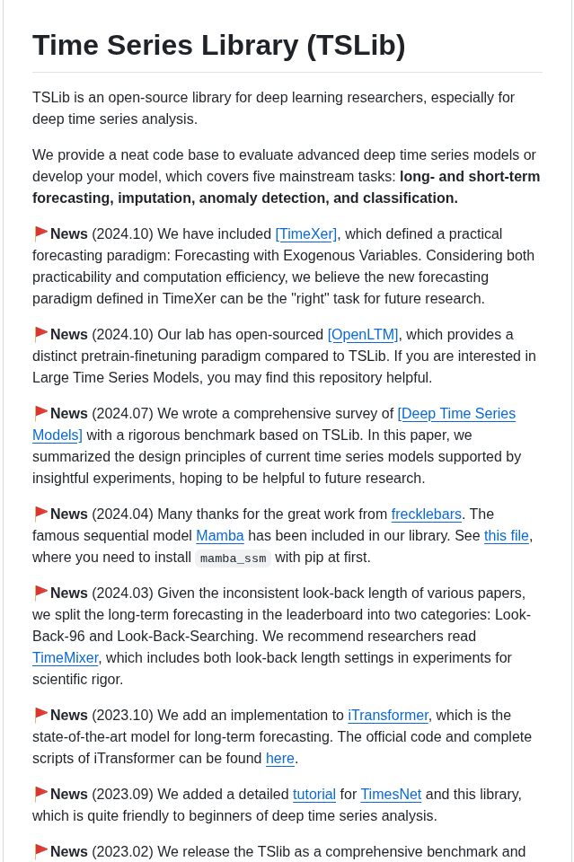 Thuml Time Series Library screenshot