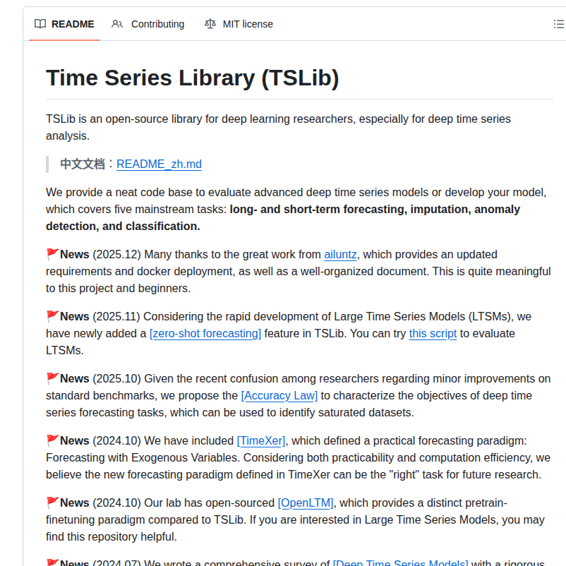 Thuml Time Series Library screenshot