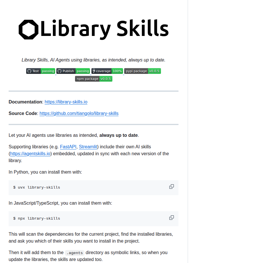 Tiangolo Library Skills screenshot