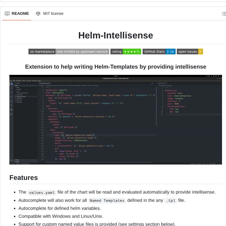 Tim Koehler Helm Intellisense screenshot
