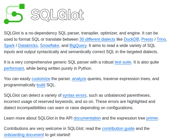 Tobymao Sqlglot screenshot