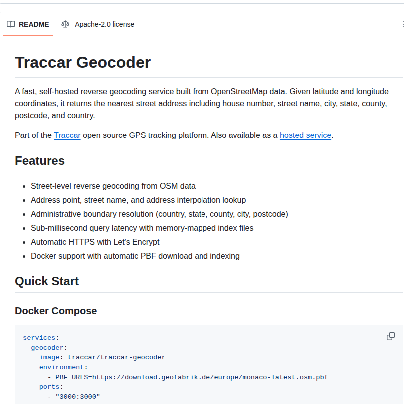 Traccar Traccar Geocoder screenshot