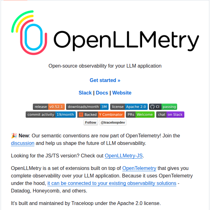 Traceloop Openllmetry screenshot
