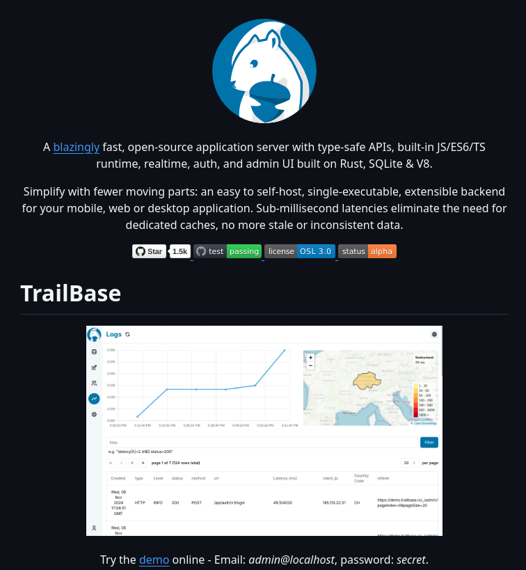 Trailbaseio Trailbase screenshot