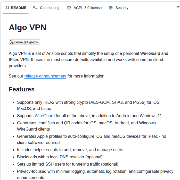 Trailofbits Algo screenshot