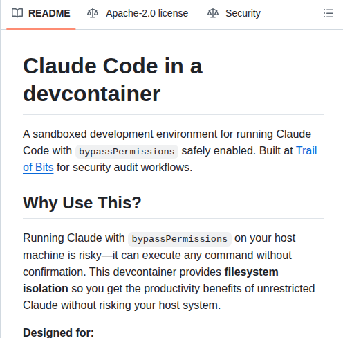 Trailofbits Claude Code Devcontainer screenshot