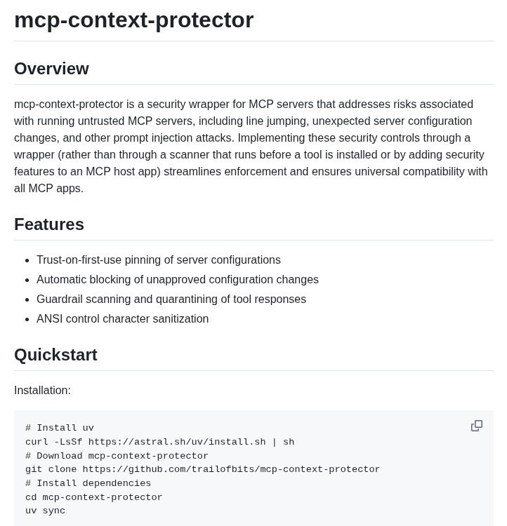 Trailofbits Mcp Context Protector screenshot