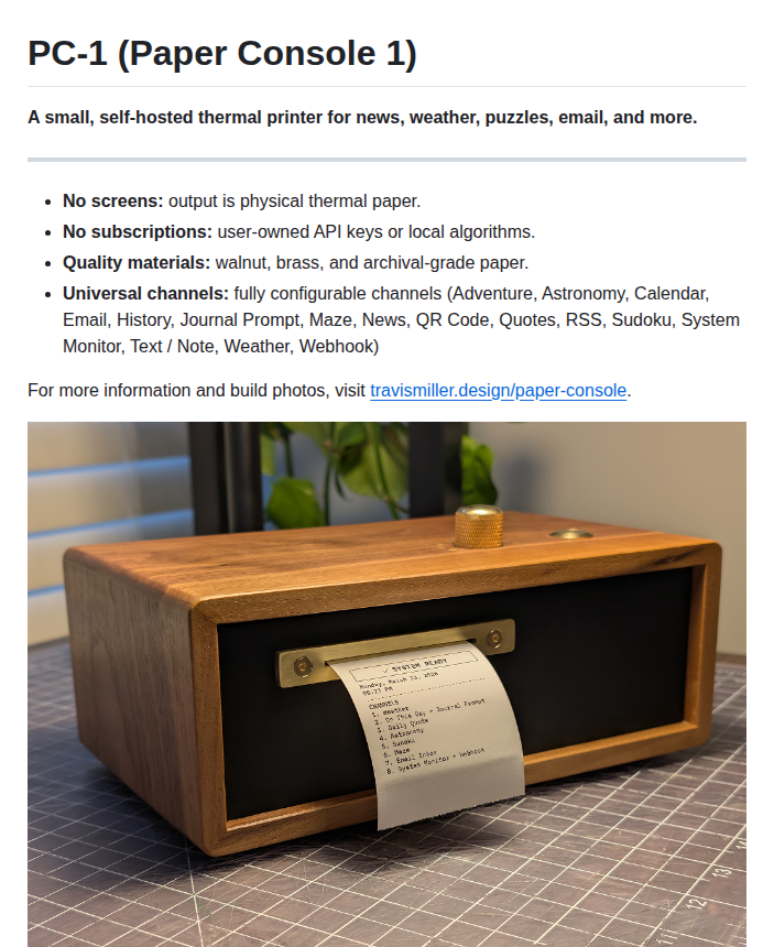 Travmiller Paper Console screenshot