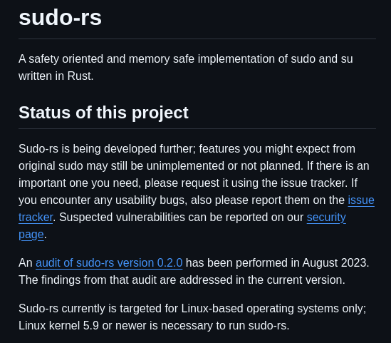Trifectatechfoundation Sudo Rs screenshot