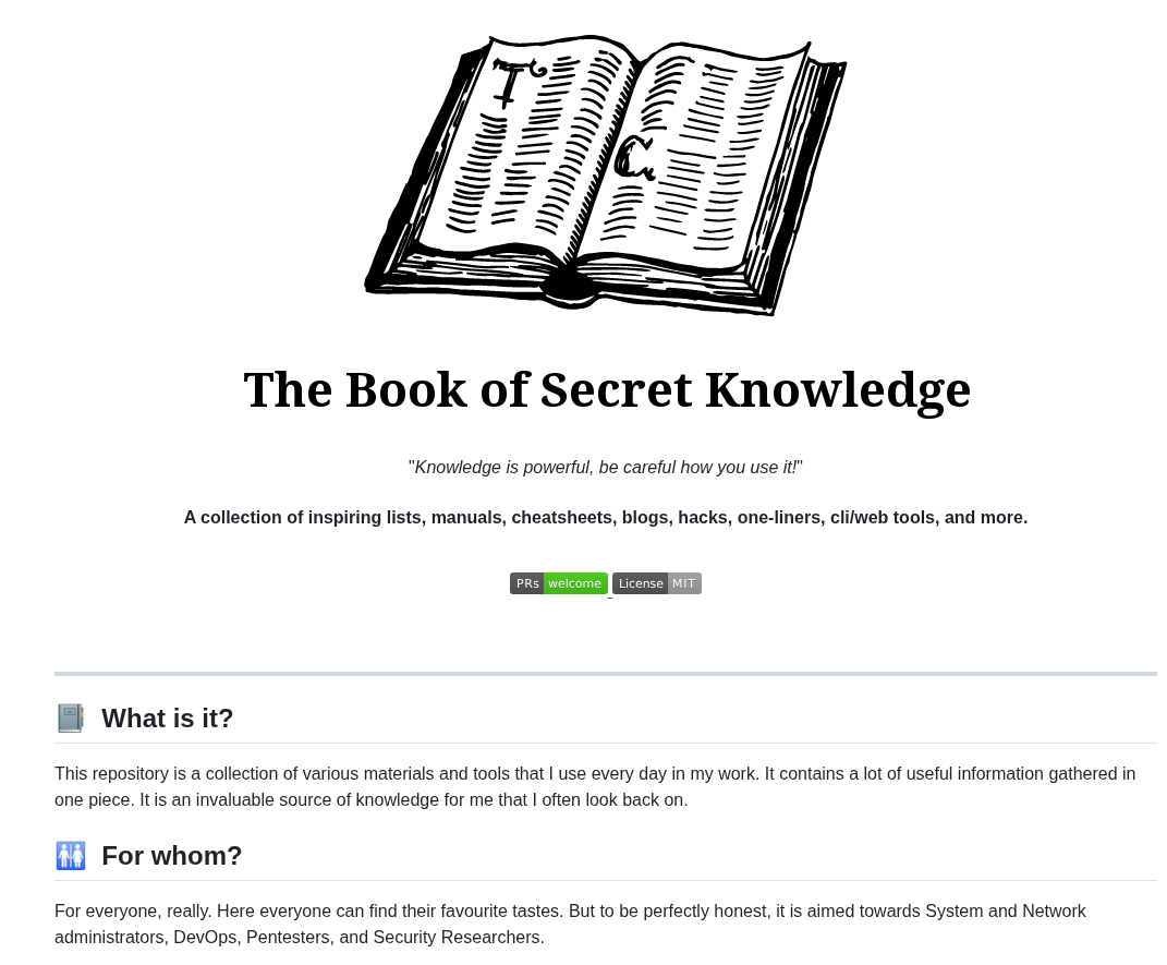 Trimstray The Book Of Secret Knowledge screenshot