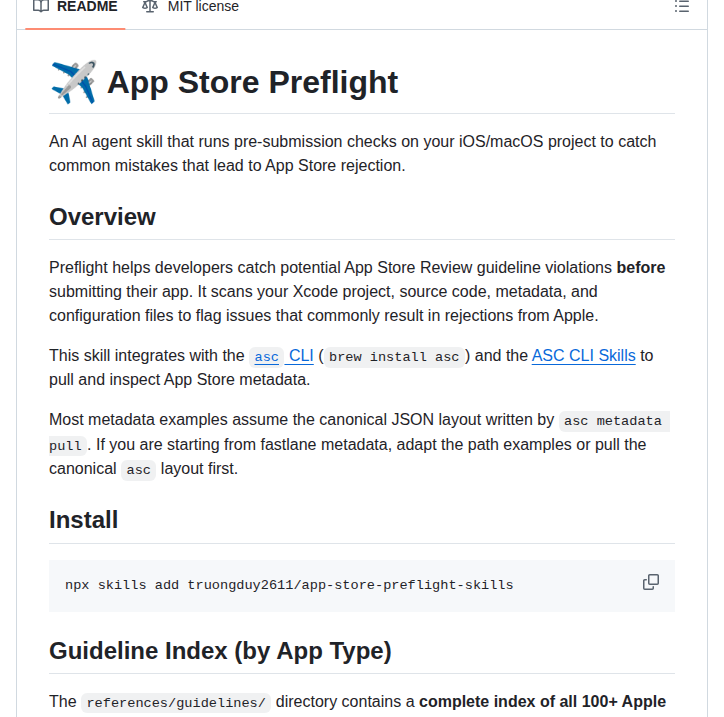 Truongduy2611 App Store Preflight Skills screenshot
