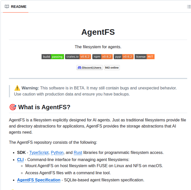 Tursodatabase Agentfs screenshot