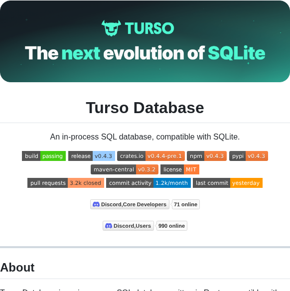 Tursodatabase Turso screenshot
