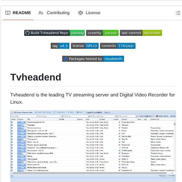 Tvheadend Tvheadend screenshot
