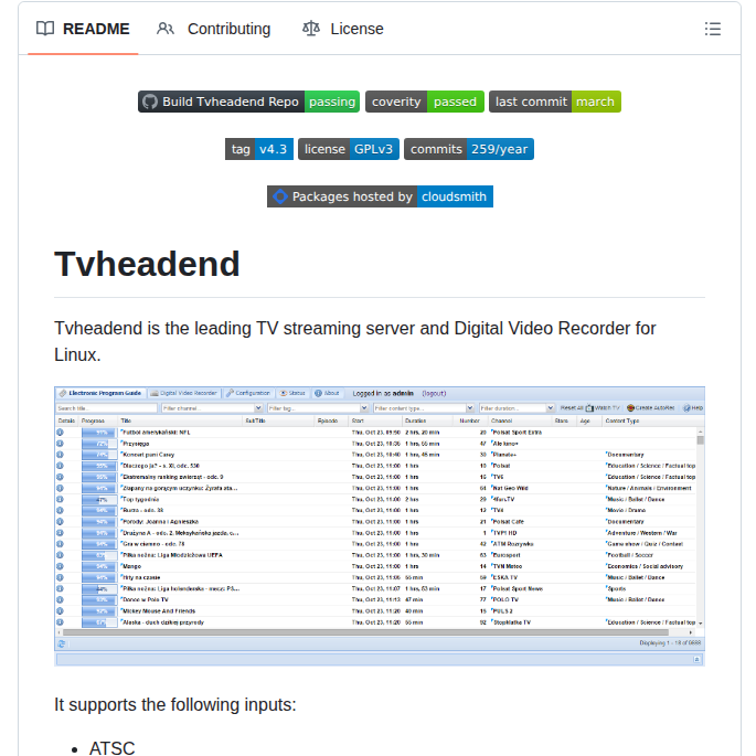 Tvheadend Tvheadend screenshot