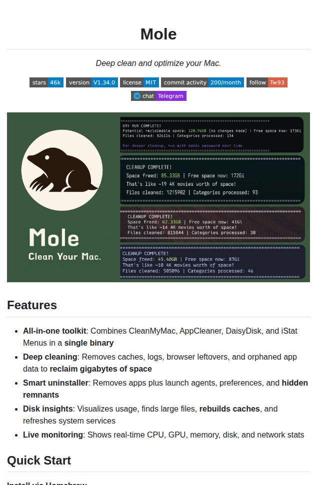 Tw93 Mole screenshot