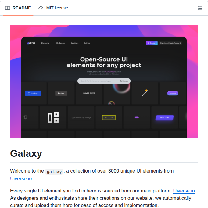 Uiverse Io Galaxy screenshot