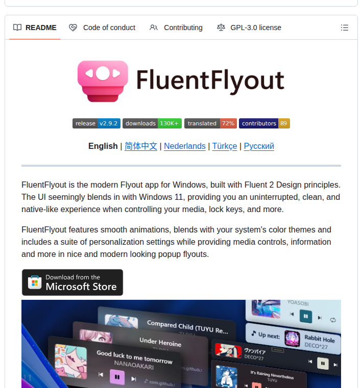 Unchihugo Fluentflyout screenshot