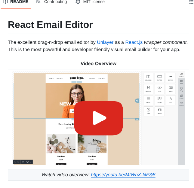 Unlayer React Email Editor screenshot