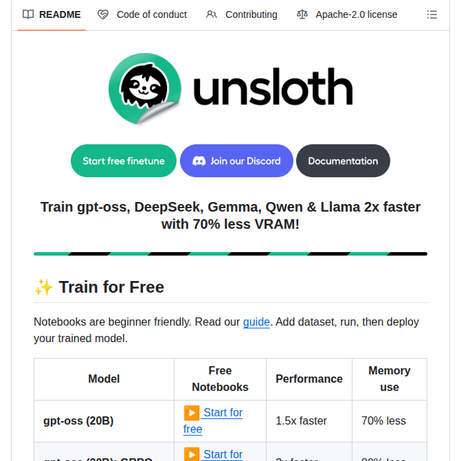 Unslothai Unsloth screenshot