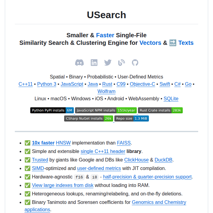 Unum Cloud Usearch screenshot