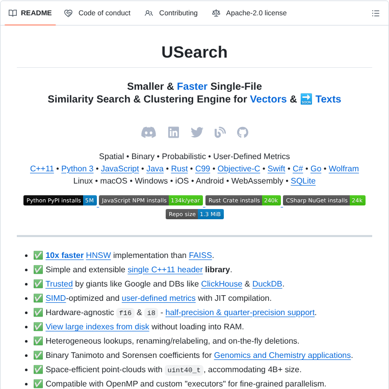 Unum Cloud Usearch screenshot