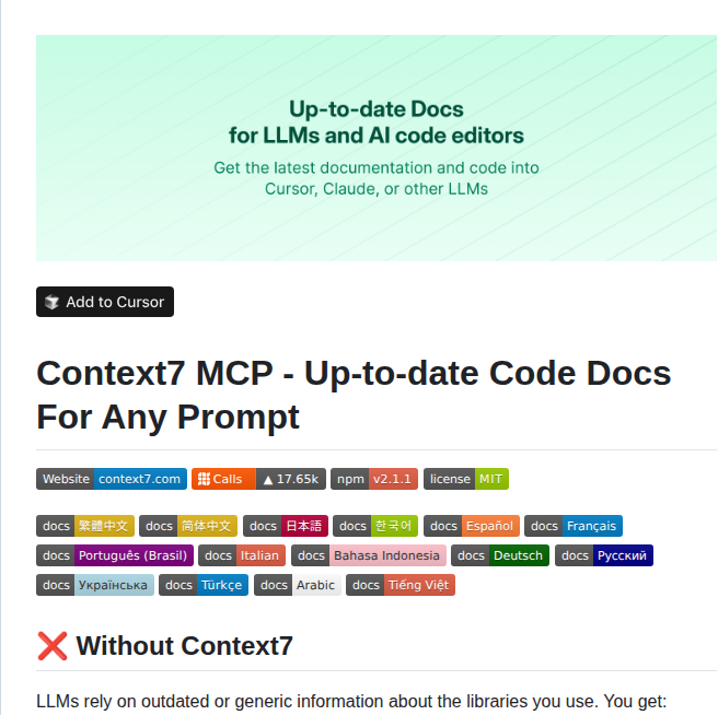 Upstash Context7 screenshot